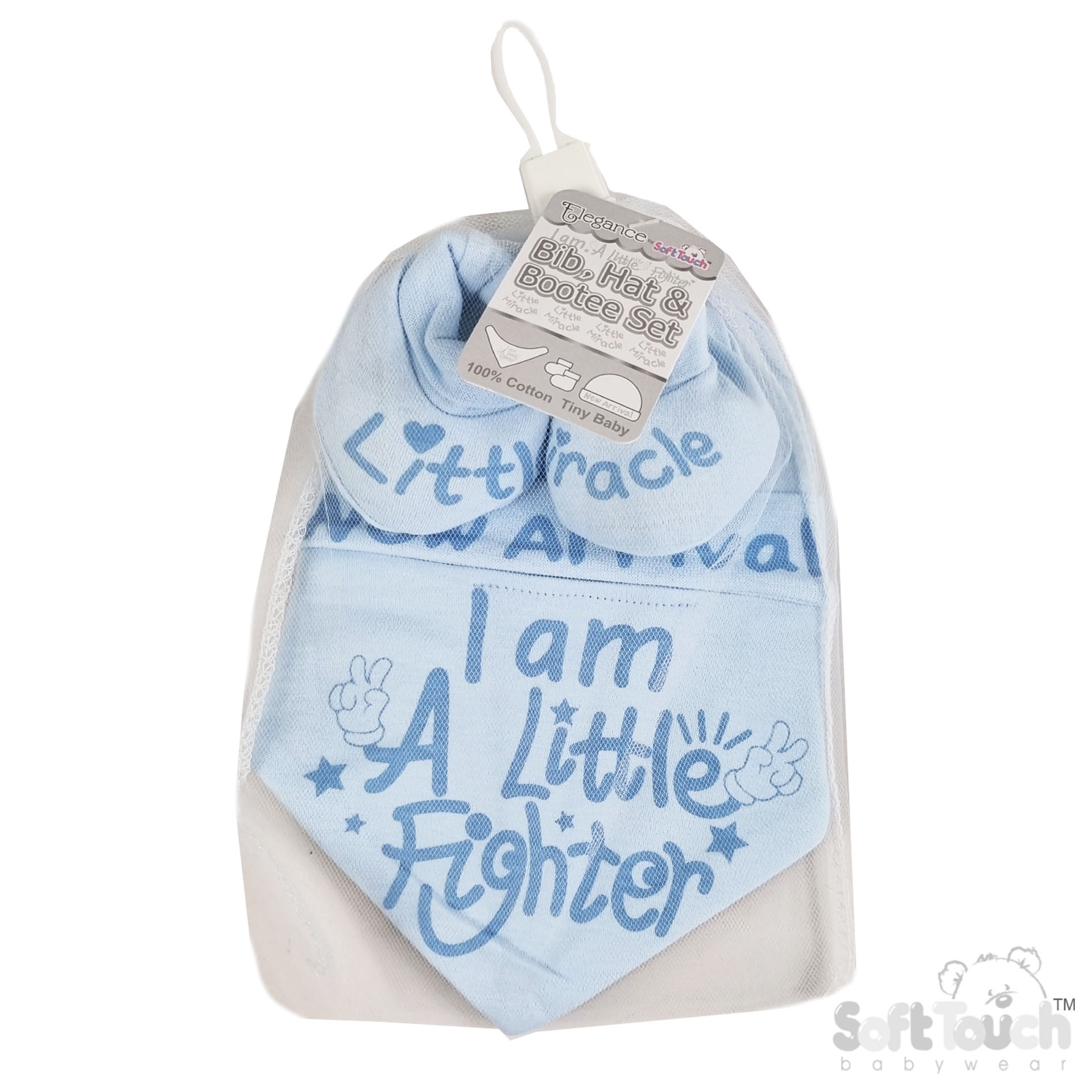 Blue Bib, Hat & Bootee Set : HBB262-B