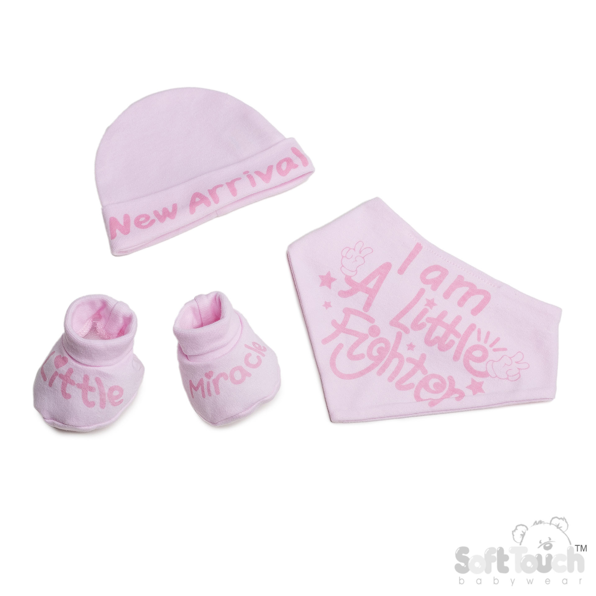 Pink Bib, Hat & Bootee Set : HBB262-P
