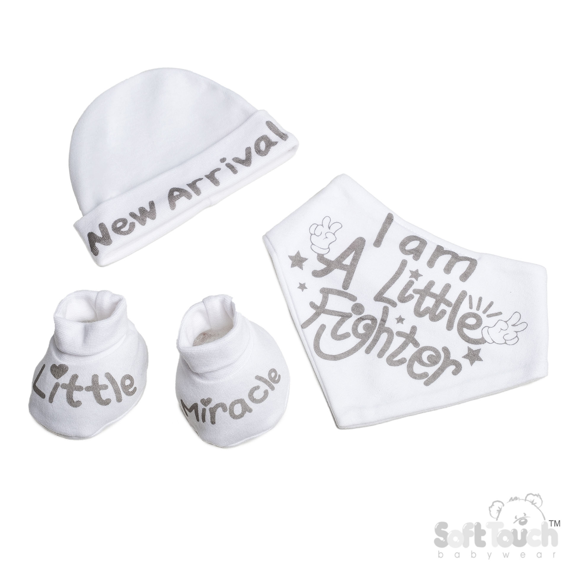 White Bib, Hat & Bootee Set : HBB262-W