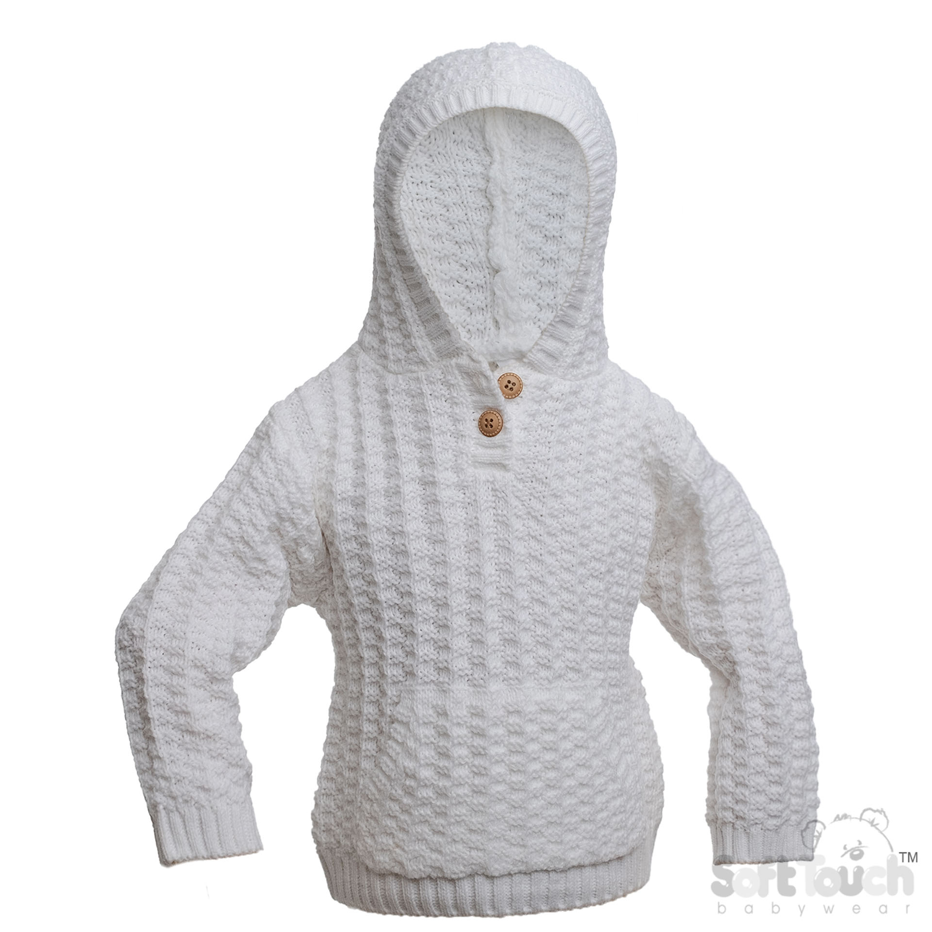 White Cable Knit Hoodie with Pocket : HD18-W