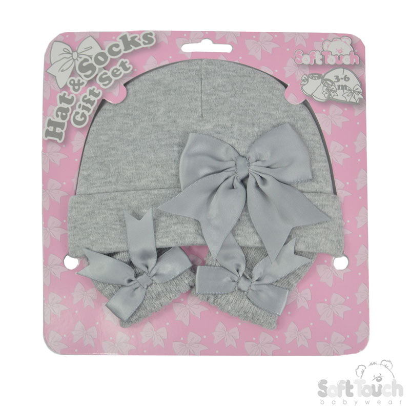 Hat & Socks Set w/Bow: HS104-G