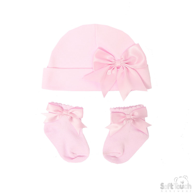Hat & Socks Set w/Bow: HS104-P