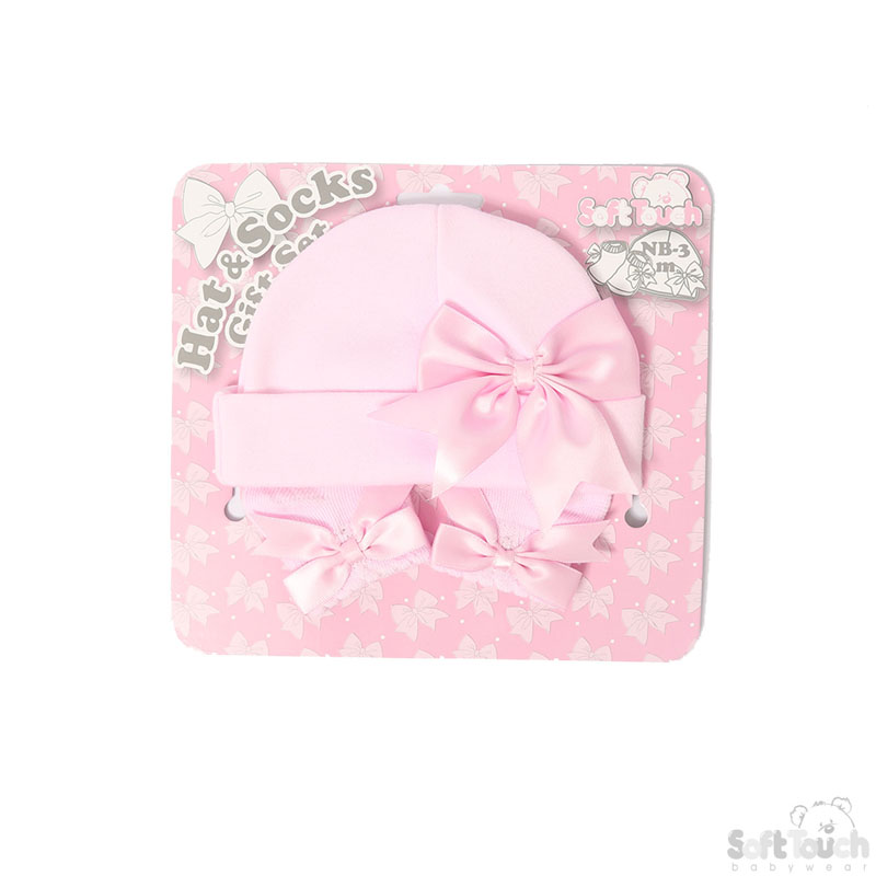 Hat & Socks Set w/Bow: HS104-P