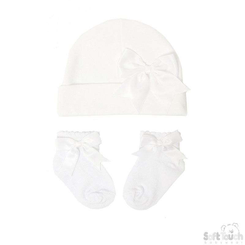 Hat & Socks Set w/Bow: HS104-W