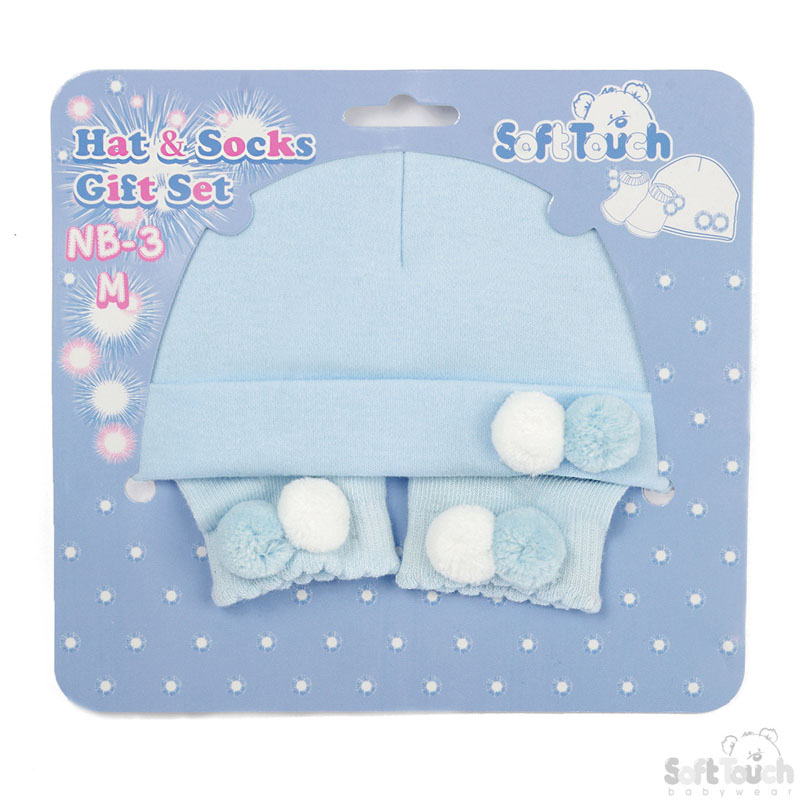 B/W Hat & Socks Set W/2 Pom Poms No. HS106-B