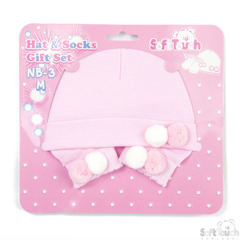 P/W Hat & Socks Set W/2 Pom Poms No. HS106-P