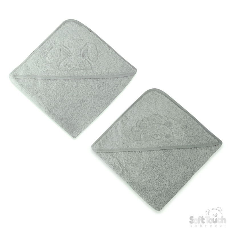 Grey Hooded Robe w/ Lion & Bunny Embroidery : HT11-G