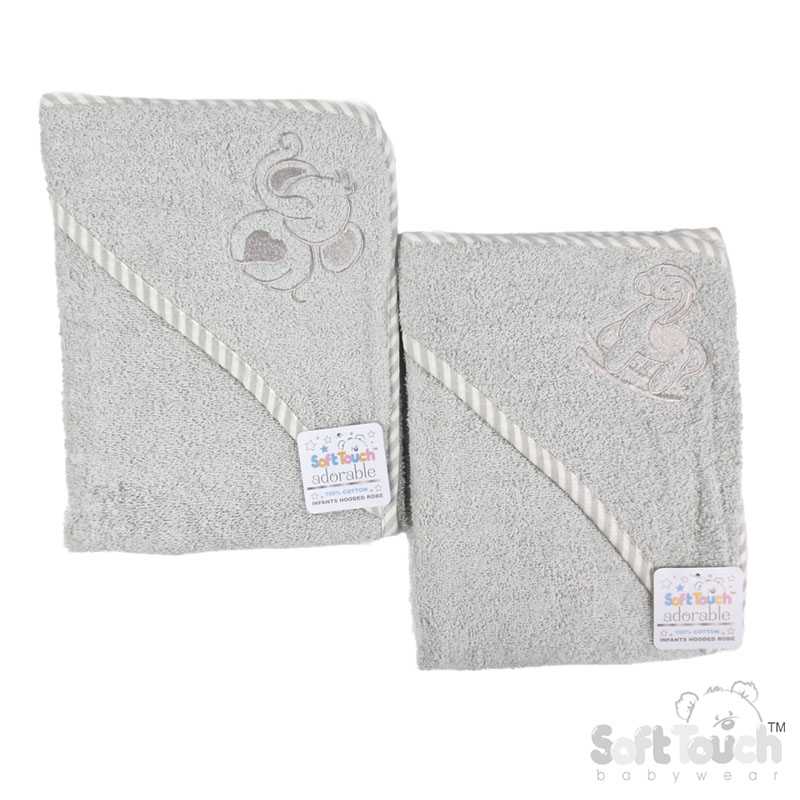 Grey Embroidered Hooded Robes with Striped Piping : HT13-G
