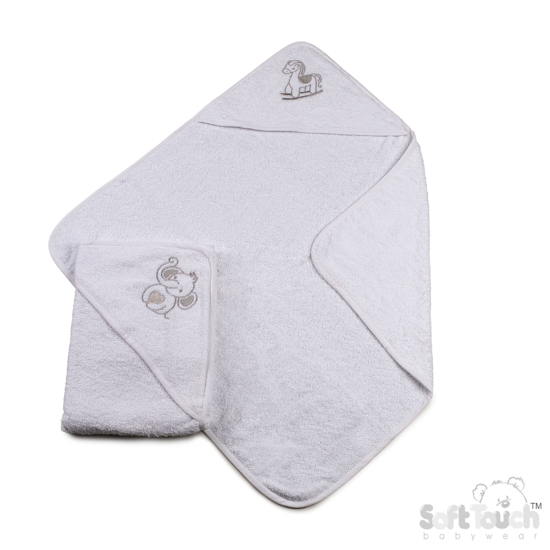 White Embroidered Hooded Robes with Striped Piping : HT13-W