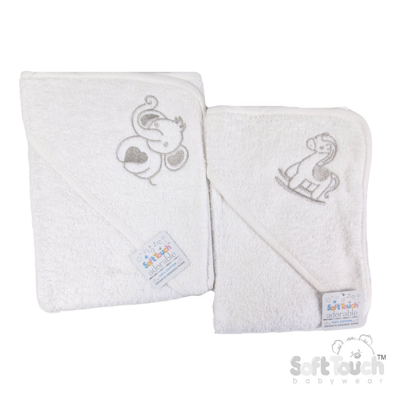 White Embroidered Hooded Robes with Striped Piping : HT13-W