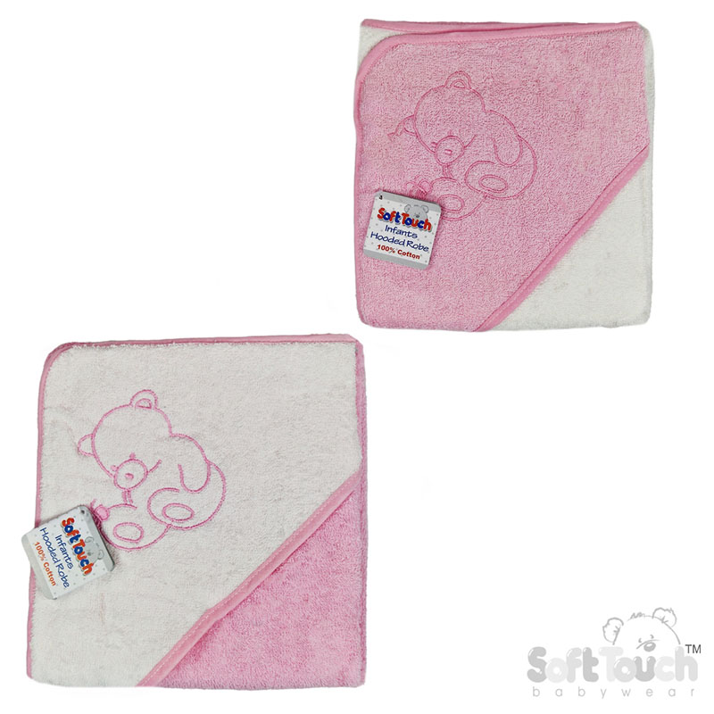 White with Pink/Blue Hooded Robe : Bear Embroidery No. HT25-PB