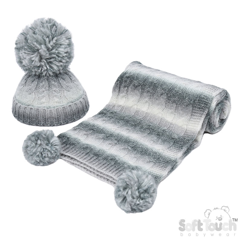 Grey/White Cable Hat and Wrap Set No. HW05-G