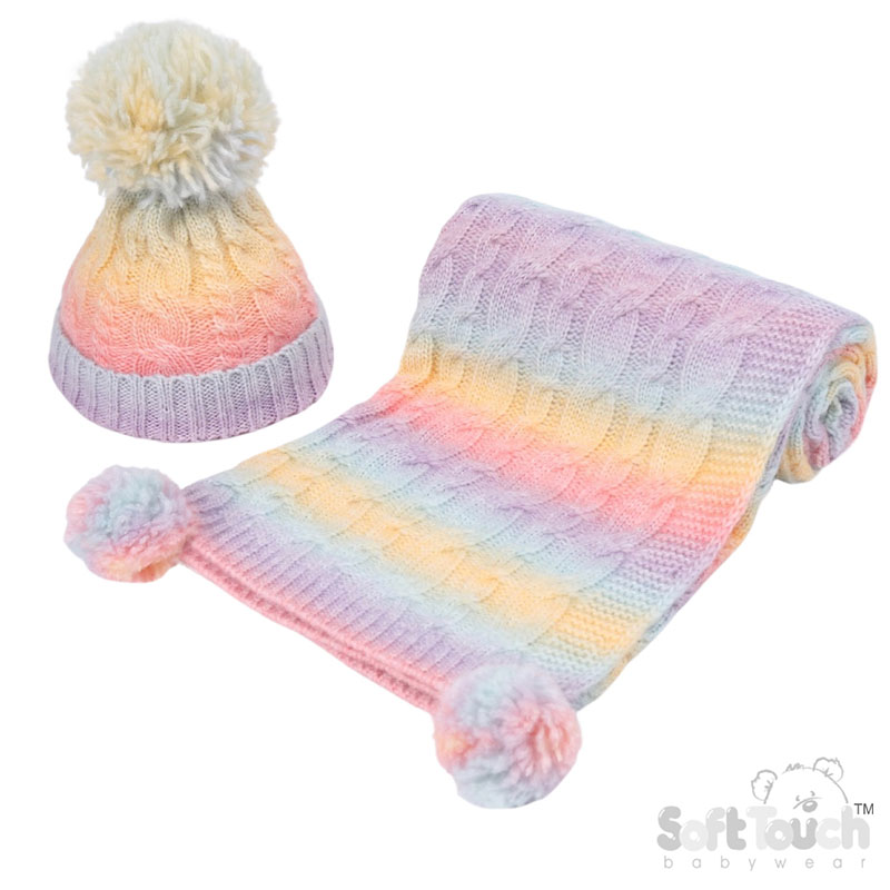 Mutli Coloured Cable Hat and Wrap Set No. HW05-P