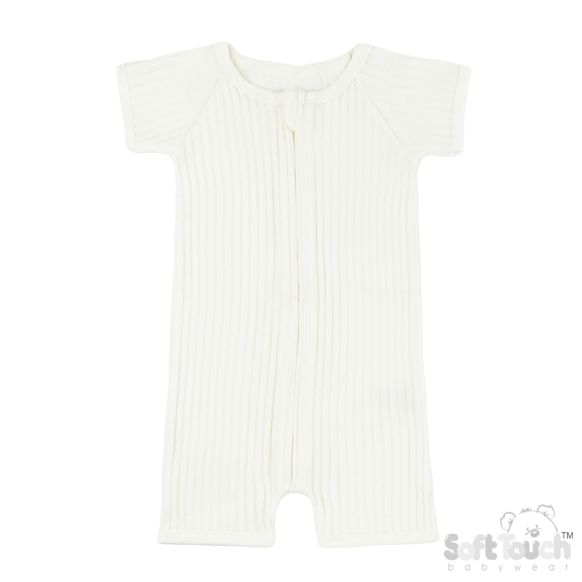 Marshmallow Short Sleeved Ribbed Jumpsuit  No. JS4600-MA-0-3m