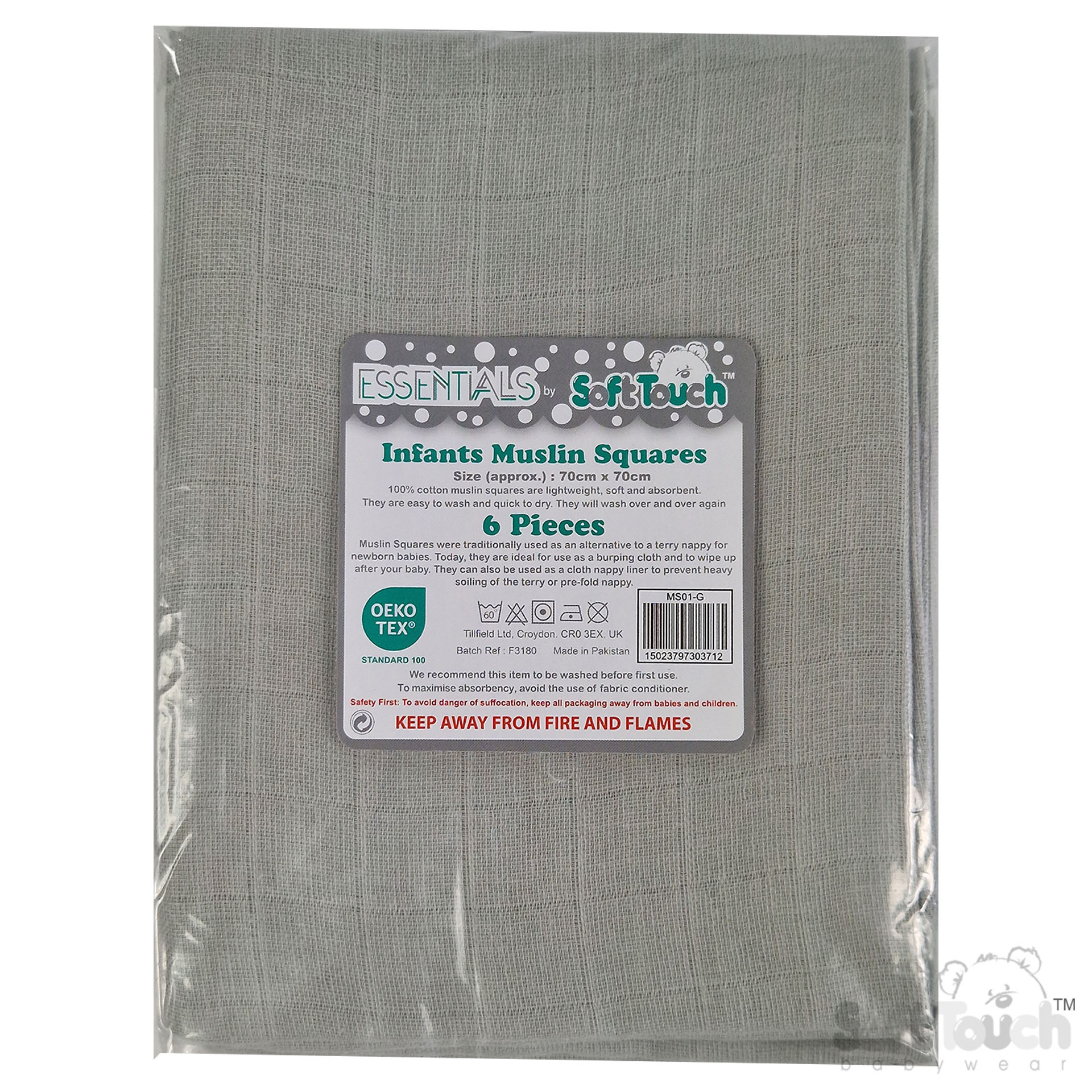 Grey Muslin Squares No. MS01-G ( 6 Pcs)