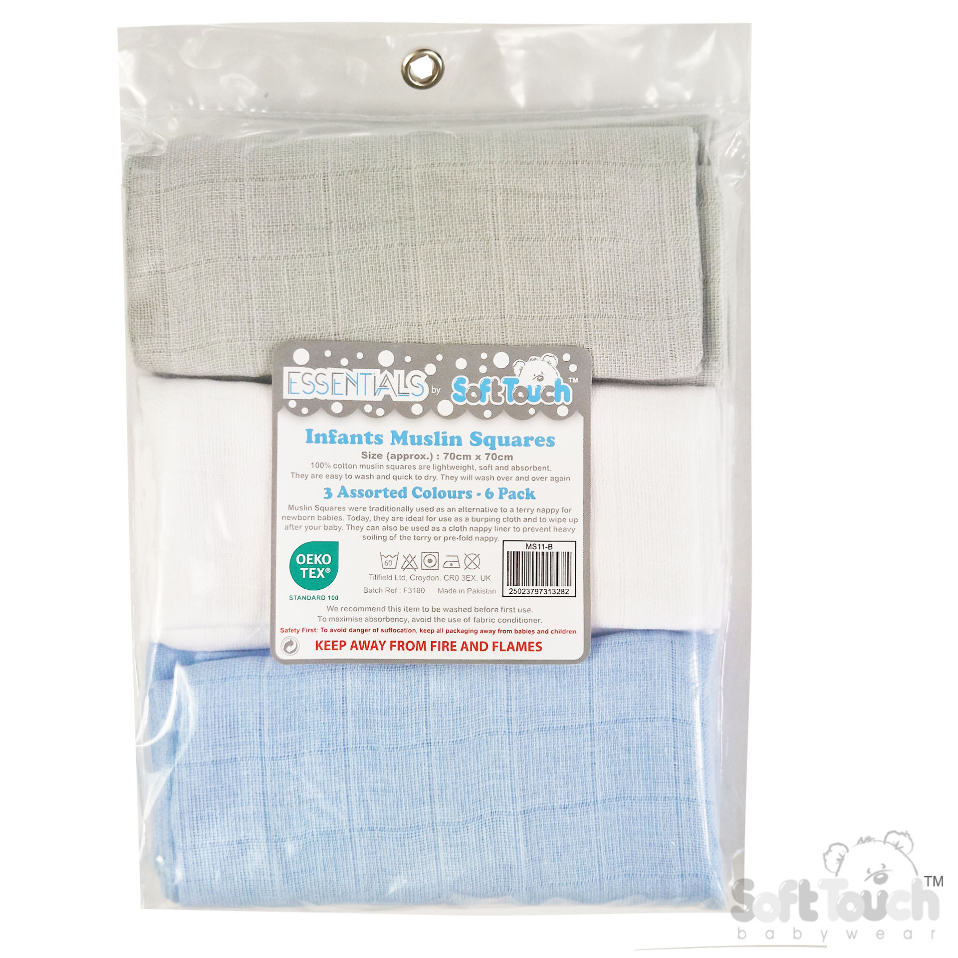 Multicolour 6-Pack Plain Muslin Squares : MS11-B