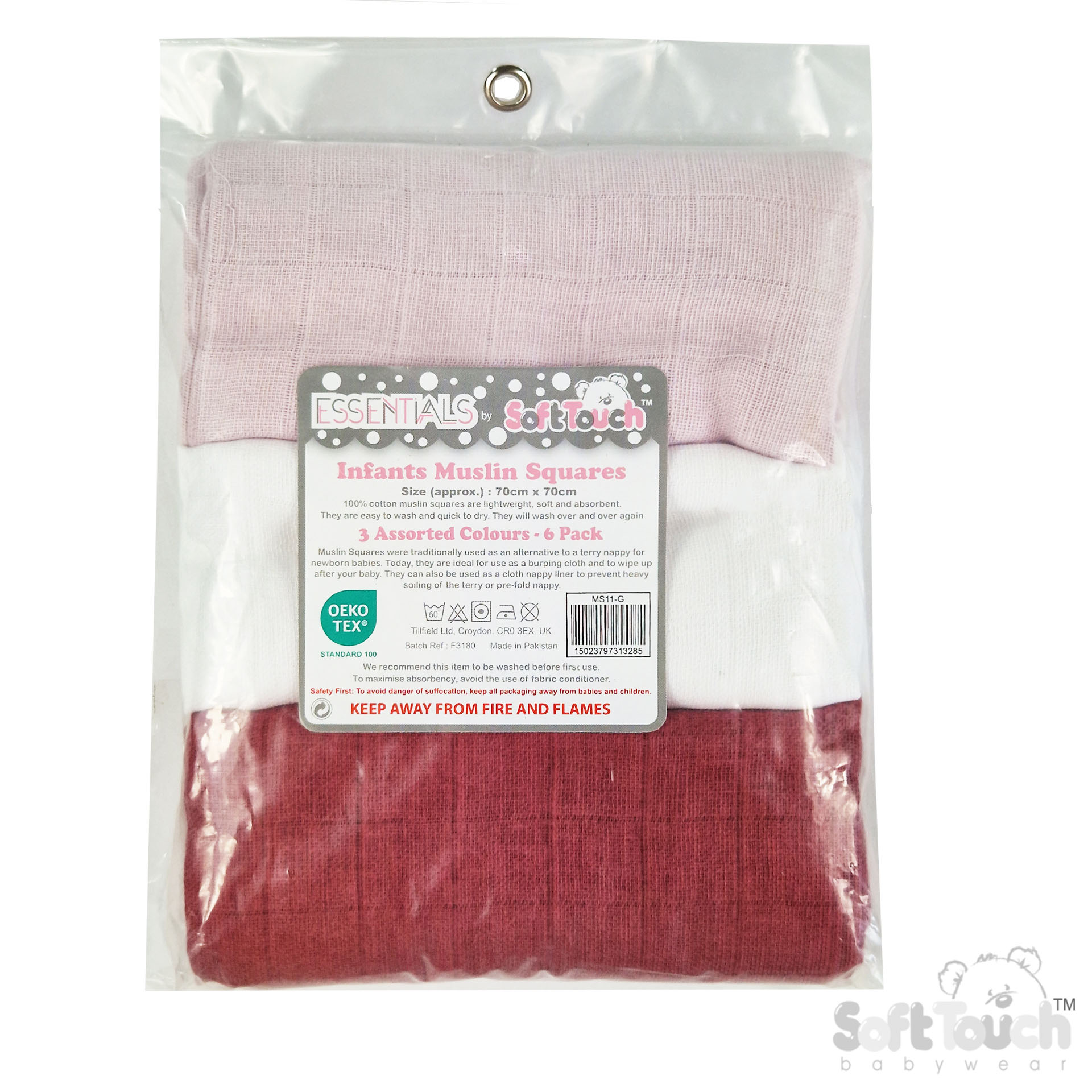 Multicolour 6-Pack Plain Muslin Squares : MS11-G