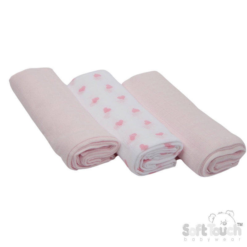 3 Pack Pink Deluxe Super Soft Muslin Squares No. MS13-P