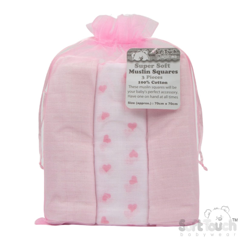 3 Pack Pink Deluxe Super Soft Muslin Squares No. MS13-P