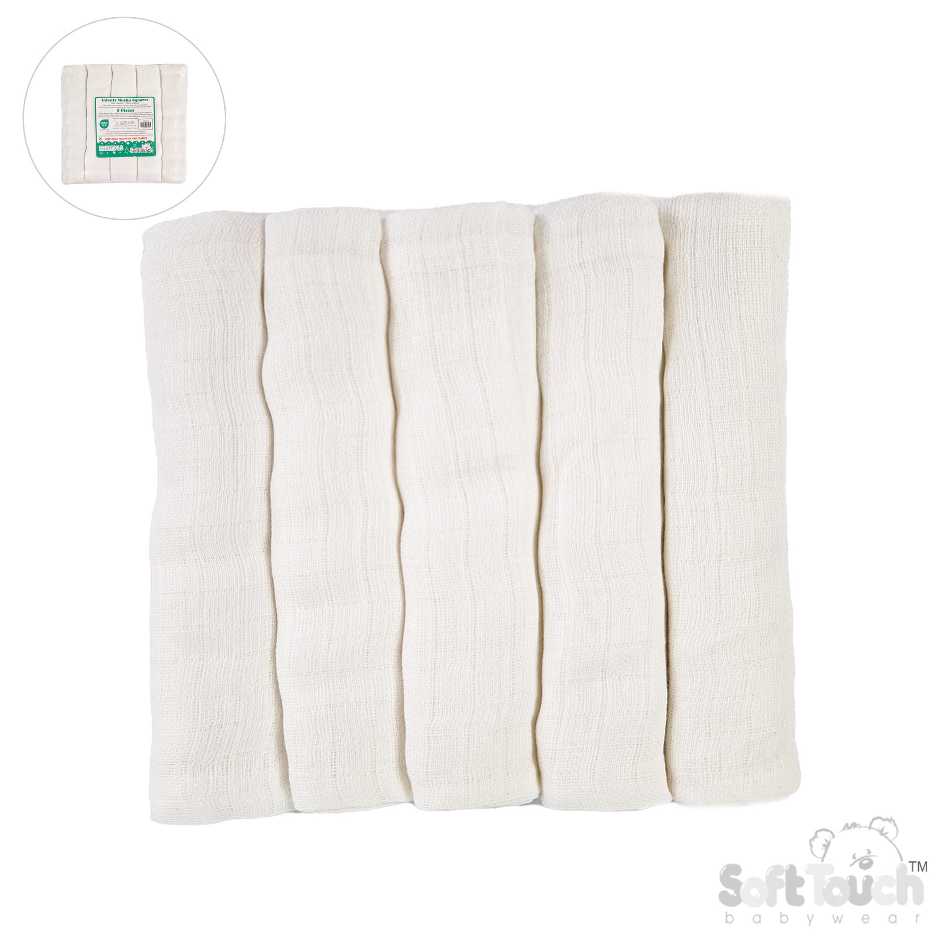 5 Pack White Muslin Squares : MS14-W