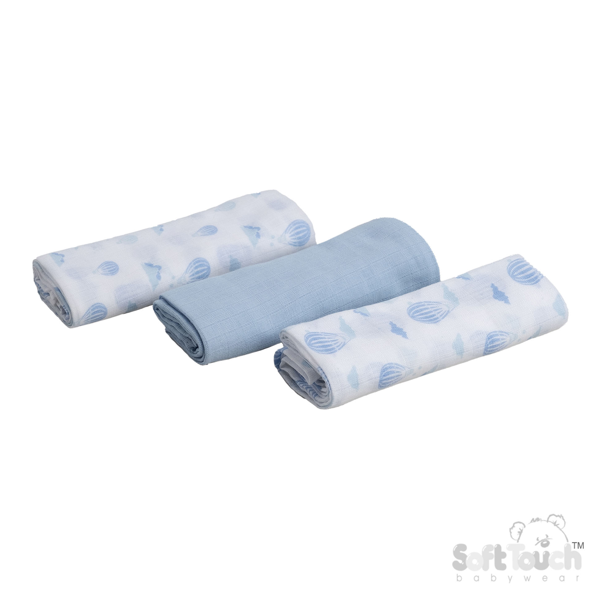 3 Pack Blue Deluxe Super Soft Muslin Squares No. MS15-B