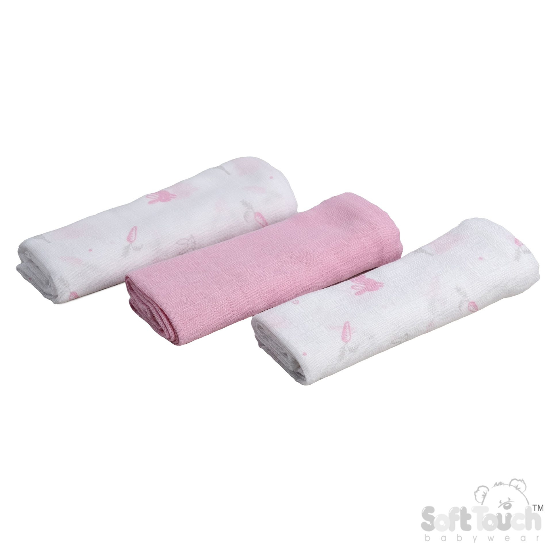 3 Pack Pink Deluxe Super Soft Muslin Squares No. MS15-P