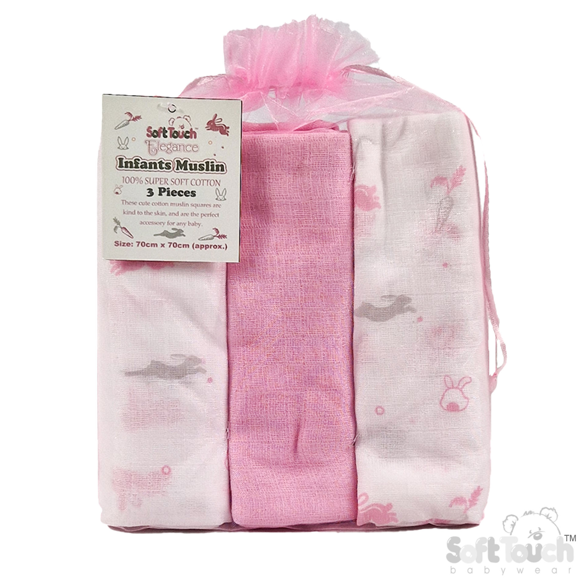 3 Pack Pink Deluxe Super Soft Muslin Squares No. MS15-P