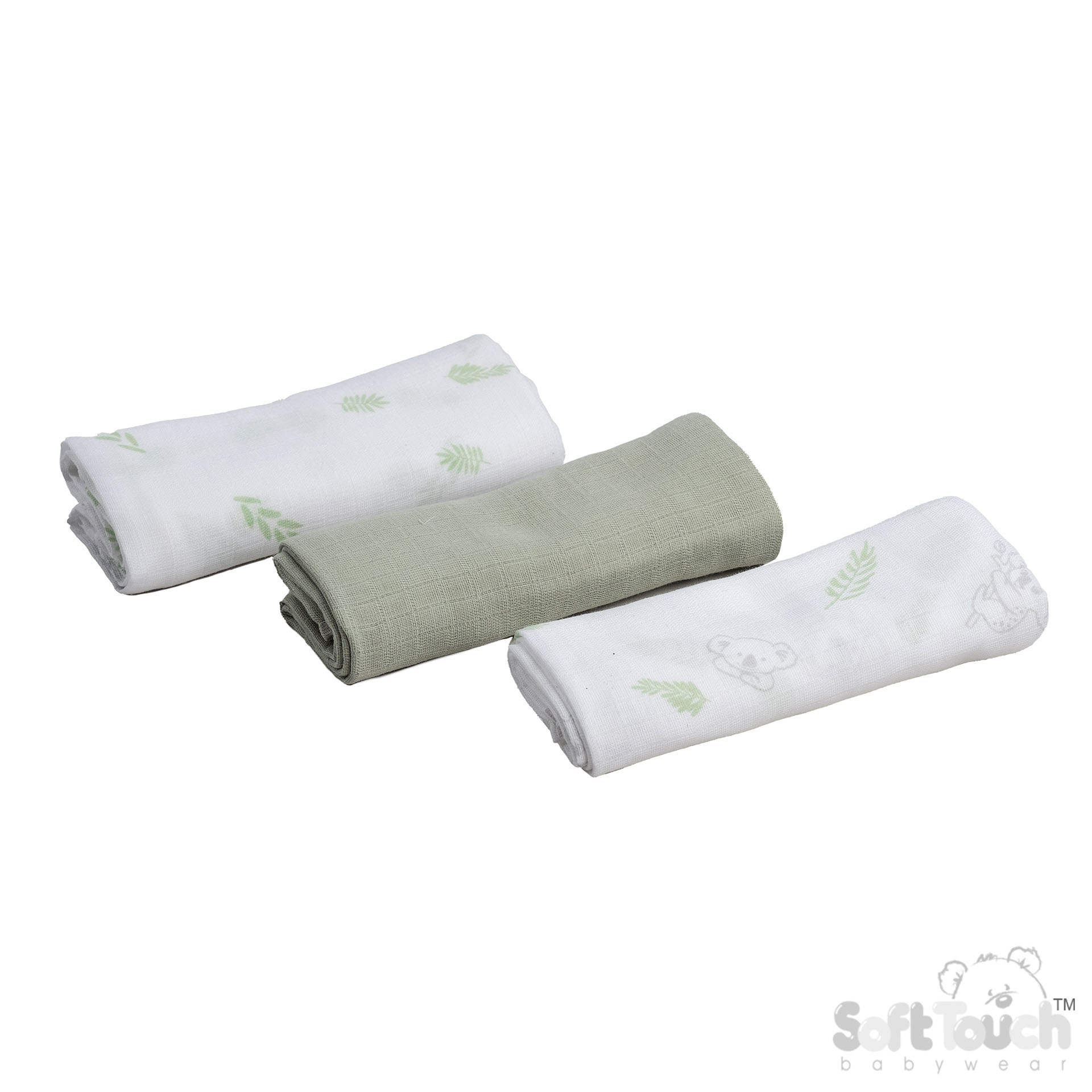 3 Pack Sage Green Deluxe Super Soft Muslin Squares No. MS15-SG
