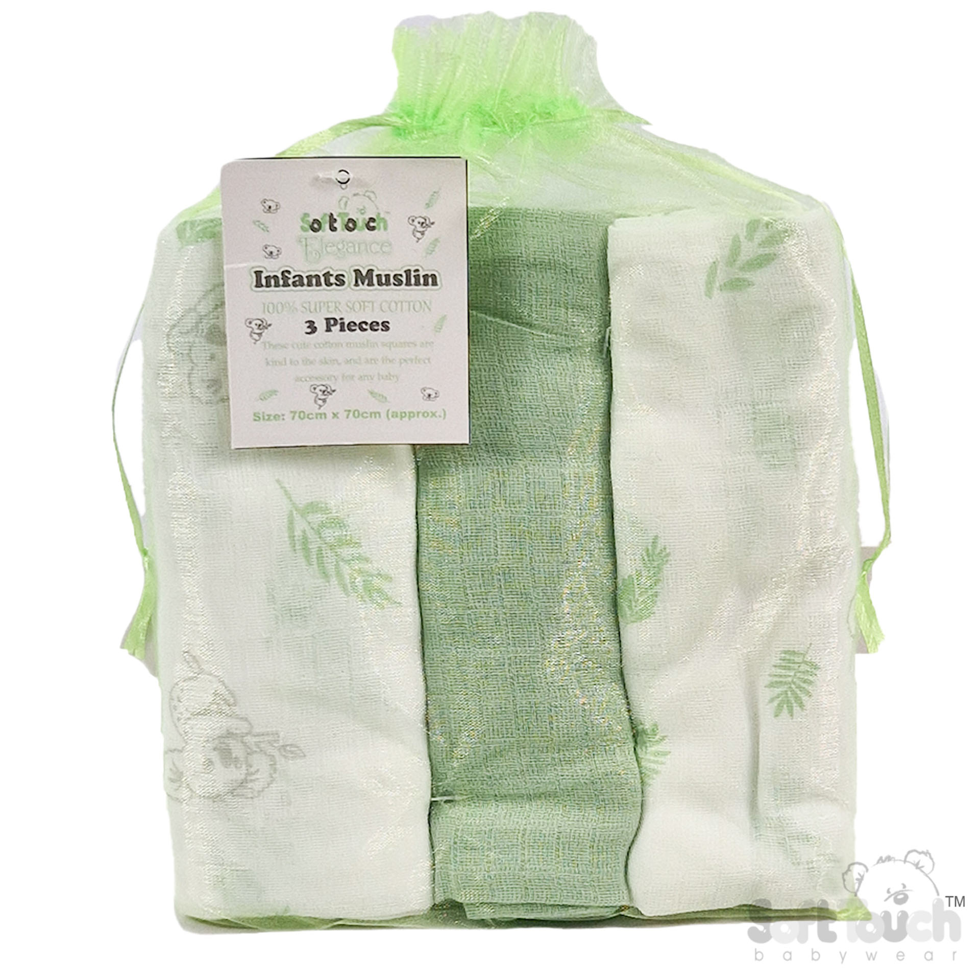 3 Pack Sage Green Deluxe Super Soft Muslin Squares No. MS15-SG
