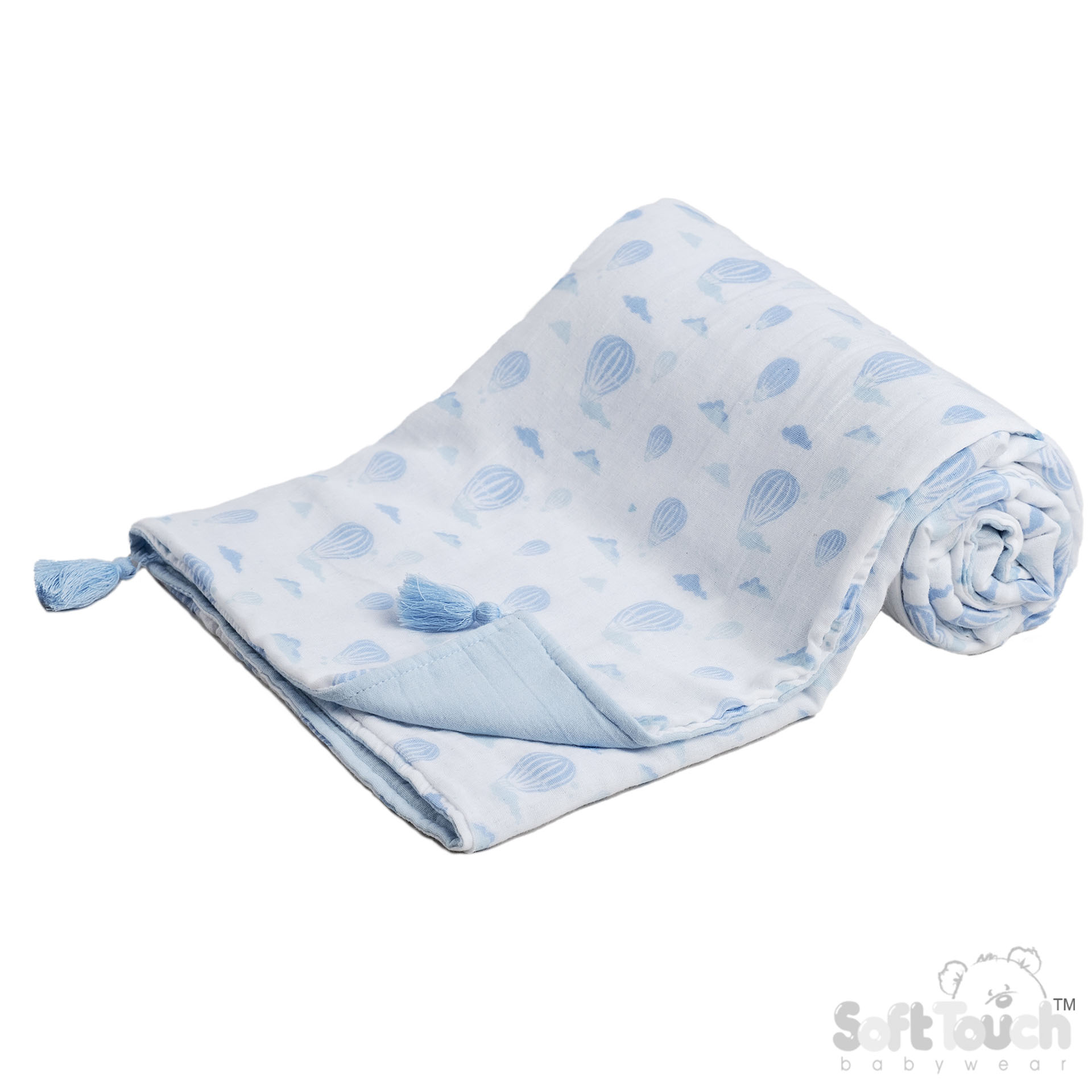 Blue Printed Muslin Wrap & 3 Pack Muslin Square Set No. MS501-B