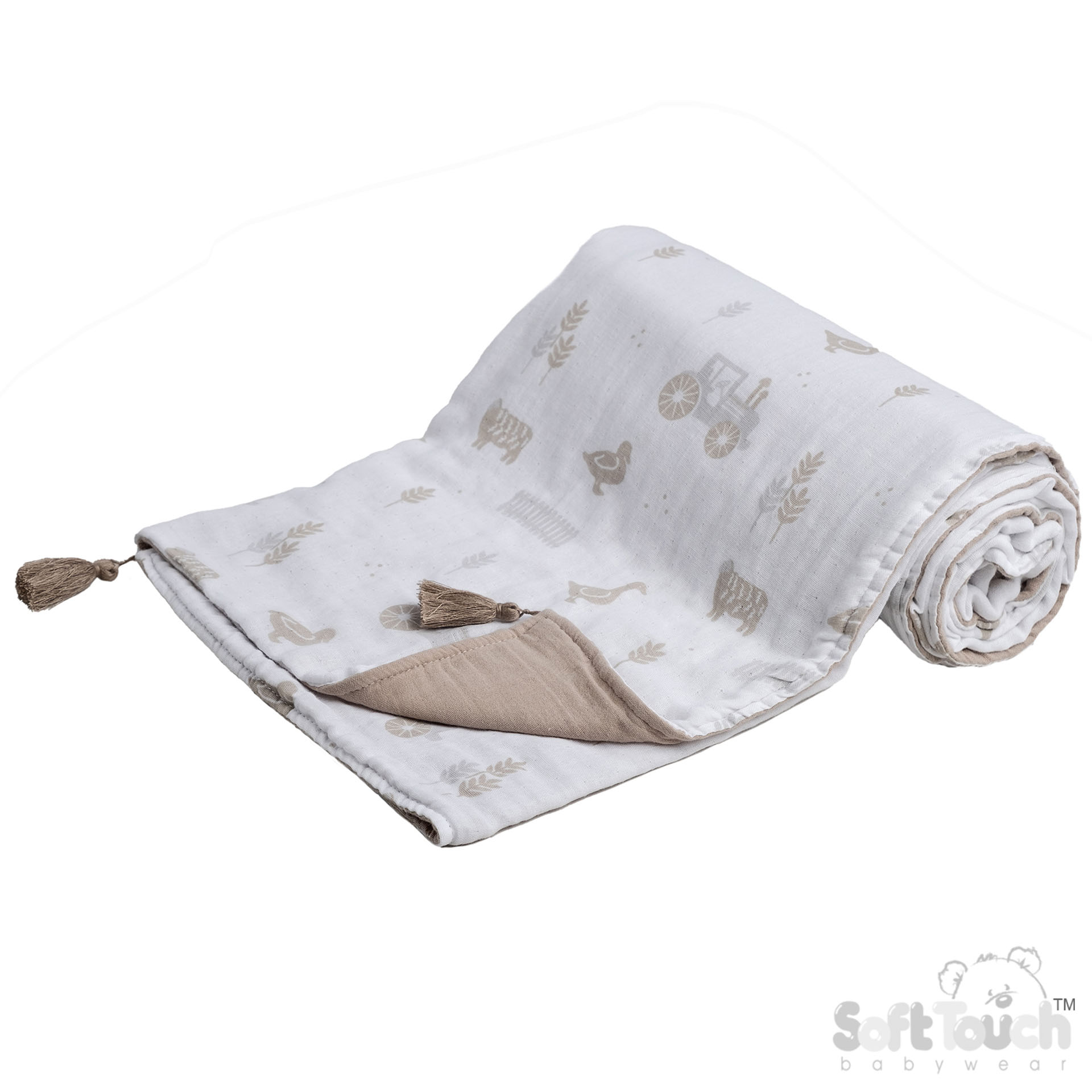 Coffee Printed Muslin Wrap & 3 Pack Muslin Square Set No. MS501-COF
