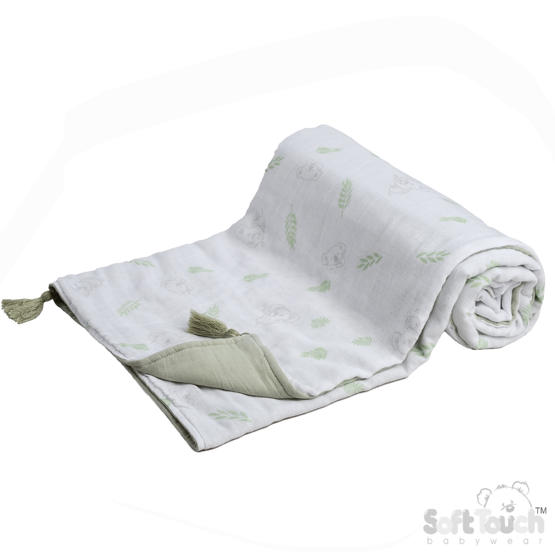 Sage Green Printed Muslin Wrap & 3 Pack Muslin Square Set No. MS501-SG