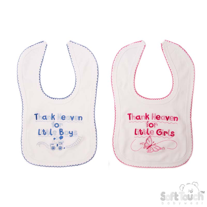 White Bib W/P Or B 'Thank Heaven' Emb No. P3597-BP