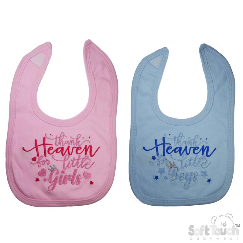 Pink/Blue Emb Bib;Thank Heaven No. P3599-BP