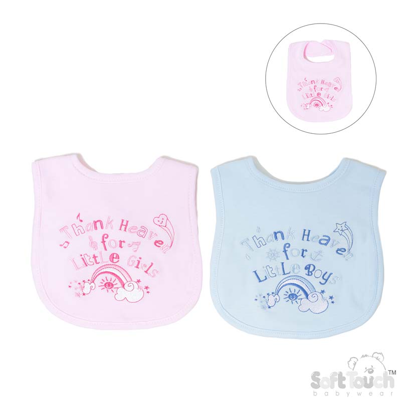 Pink/Blue Emb. Bib:Thank Heavens.. P3599