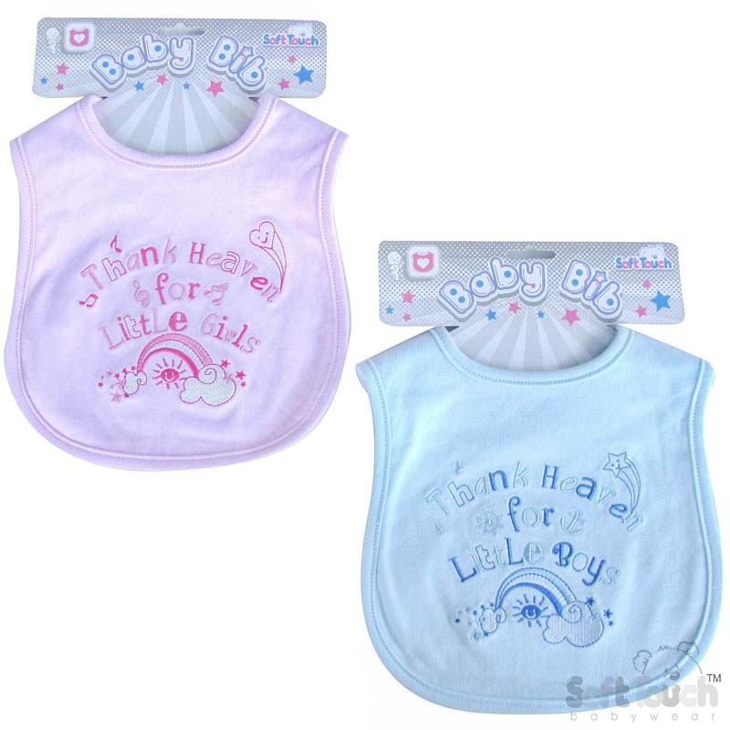 Pink/Blue Emb. Bib:Thank Heavens.. P3599