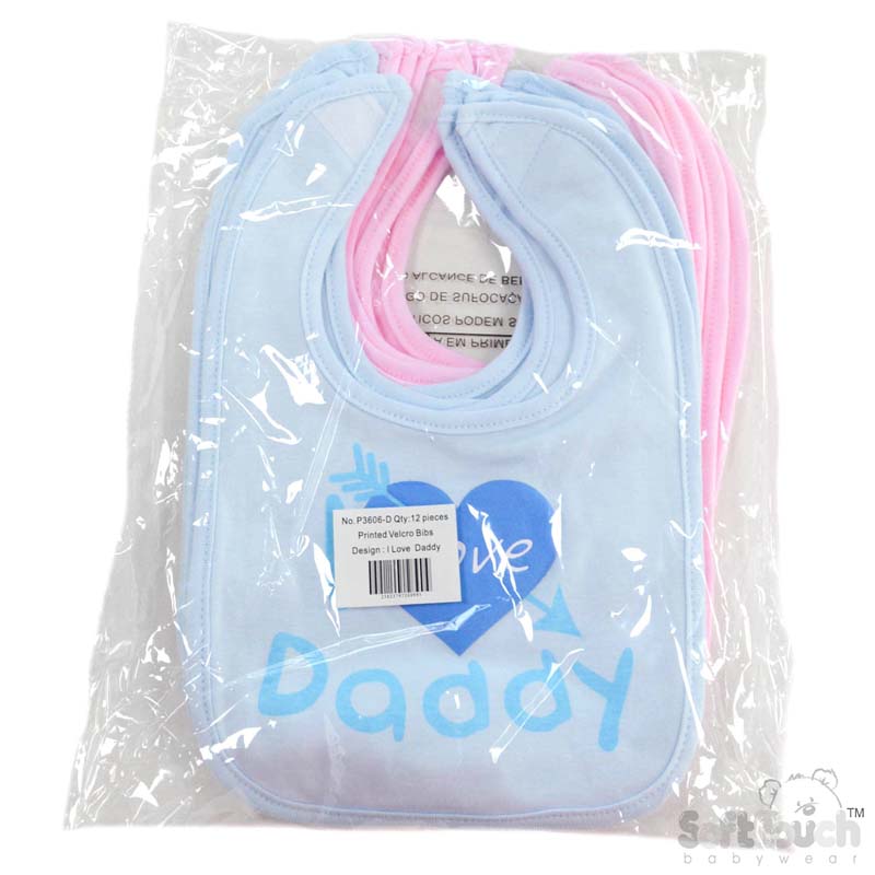 Pink/Blue 'I Love Daddy' Velcro Bib No.  P3606-D