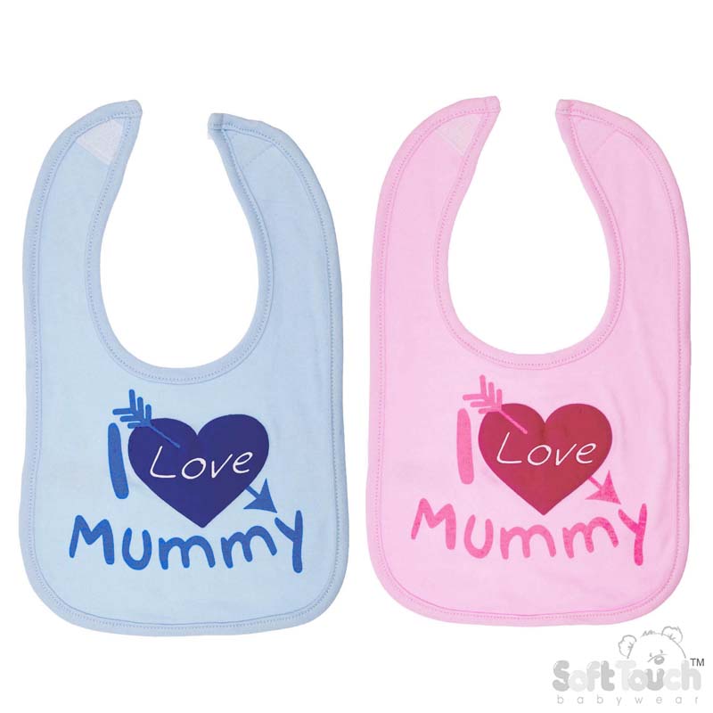 Pink/Blue 'I Love Mummy' Velcro Bib No. P3606-M