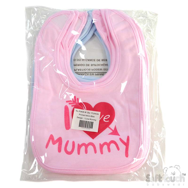 Pink/Blue 'I Love Mummy' Velcro Bib No. P3606-M