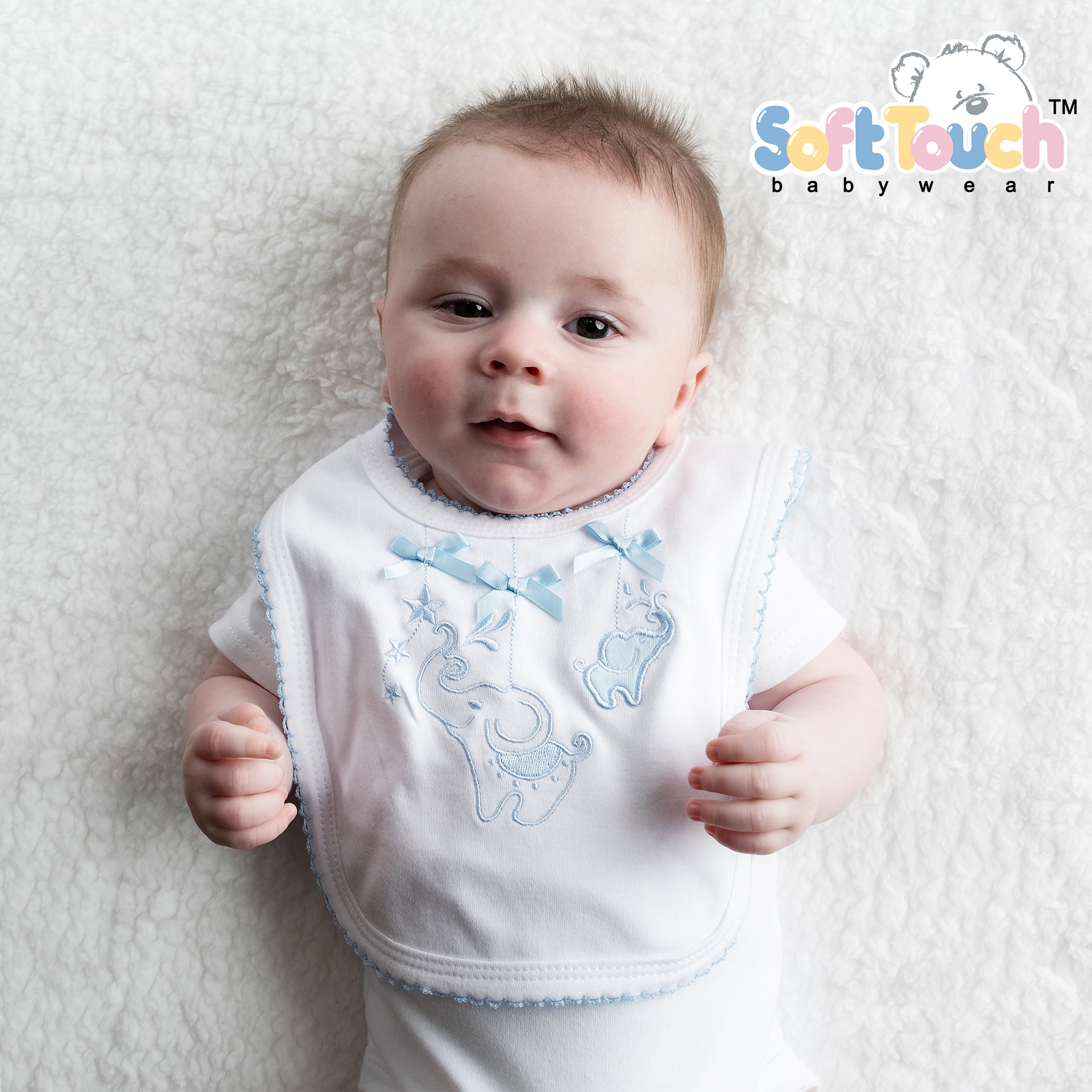 Pink/ Blue Elephant Velcro Bib : P3615-BP