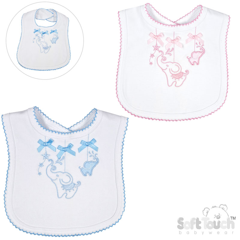 Pink/ Blue Elephant Velcro Bib : P3615-BP
