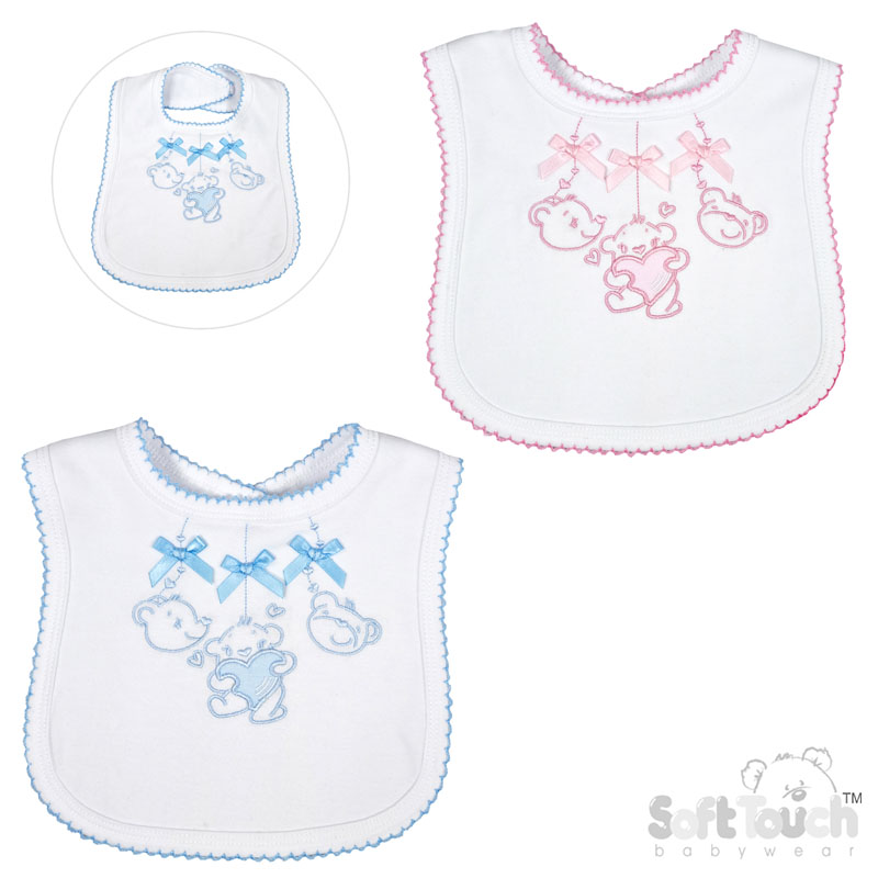 Pink/Blue Bears  Velcro Bib : P3616-BP