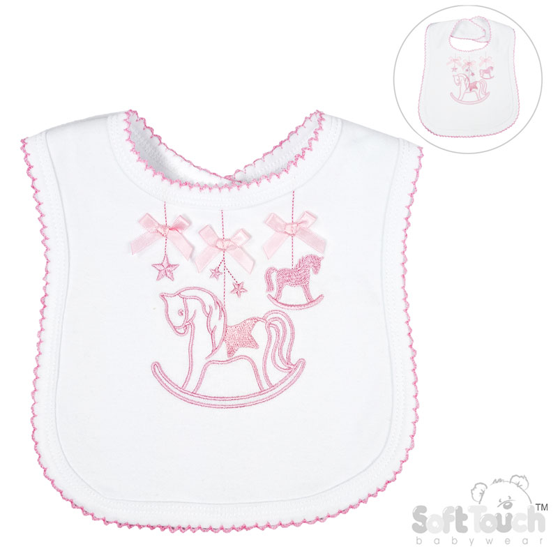 Pink Rocking Horse Velcro Bib : P3617-BP-P