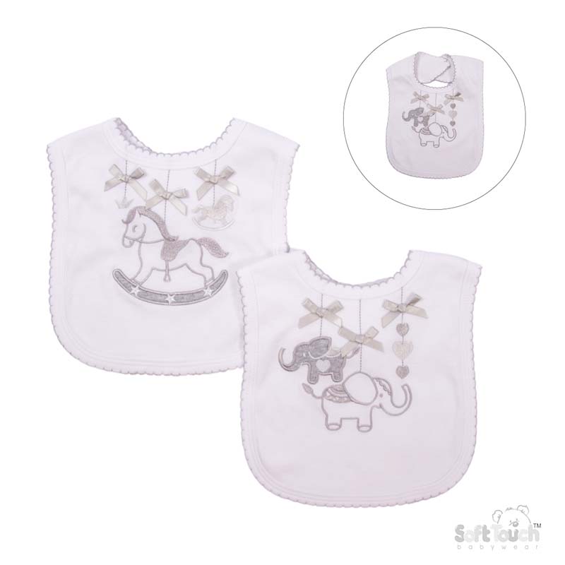Grey Elephant & Rocking Horse Velcro Bib : P3618-BP