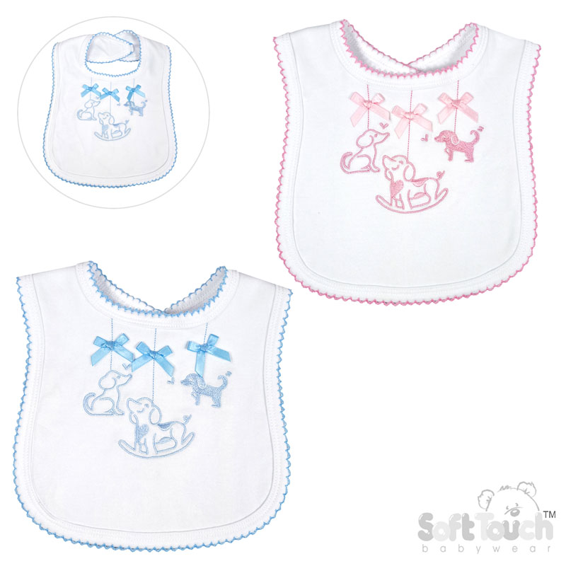 Pink/Blue Puppy Velcro Bib : P3619-BP
