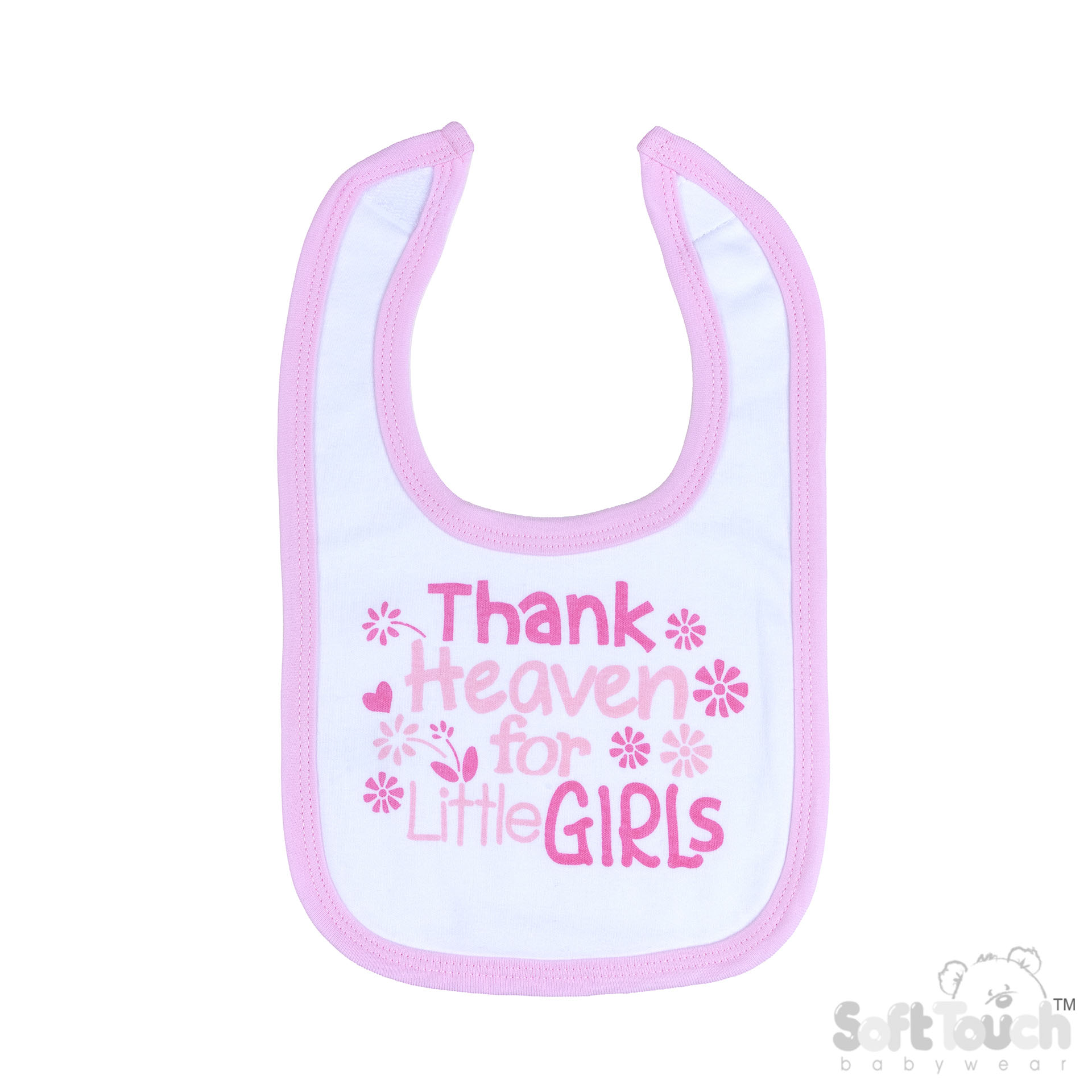 White Velcro Bibs with Pink Thank Heaven for Little Girls Print : P4704-BP-P