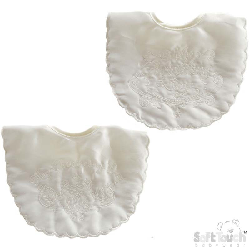 Cream Small Satin Christening Bib No. P5172-C