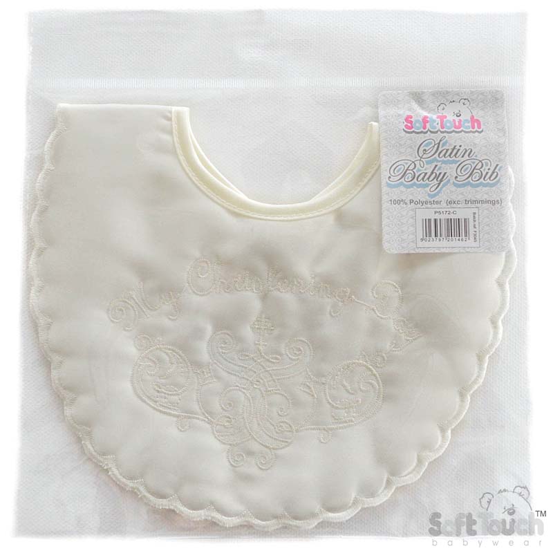 Cream Small Satin Christening Bib No. P5172-C
