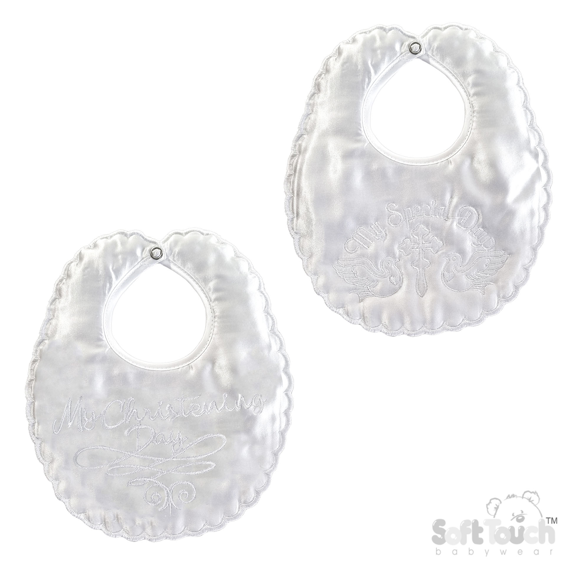 White Small Satin Christening Bib No. P5172-W