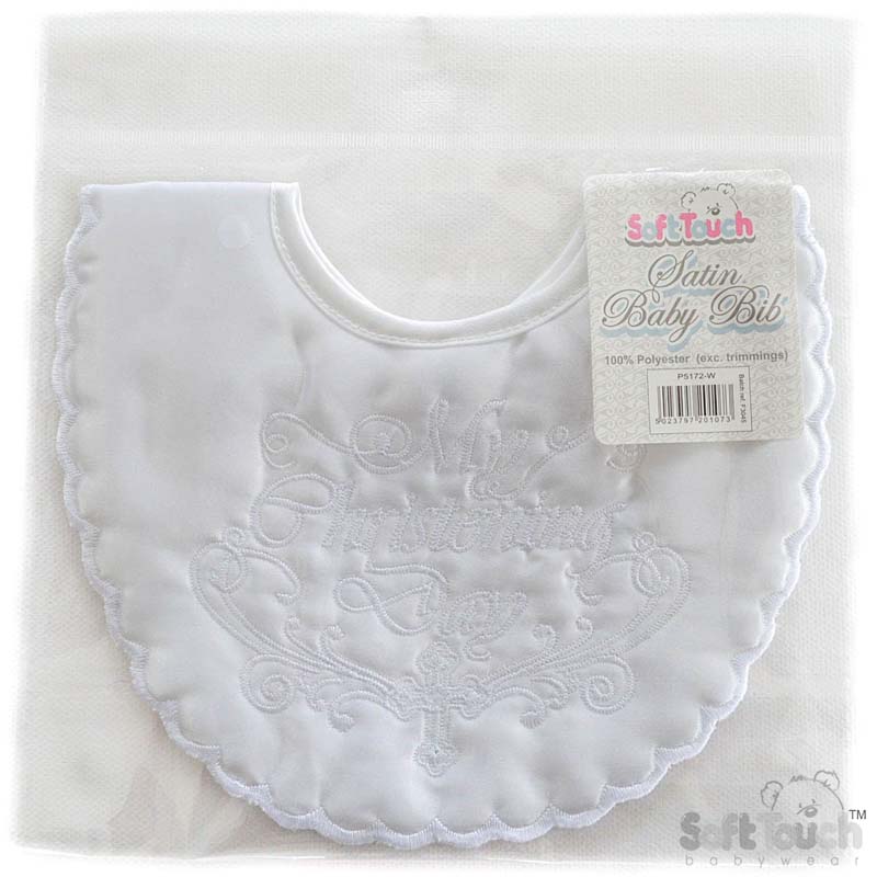White Small Satin Christening Bib No. P5172-W
